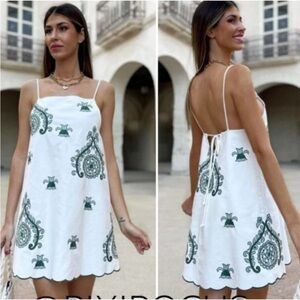 Zara Blue and White Embroidered Mini Dress - xs